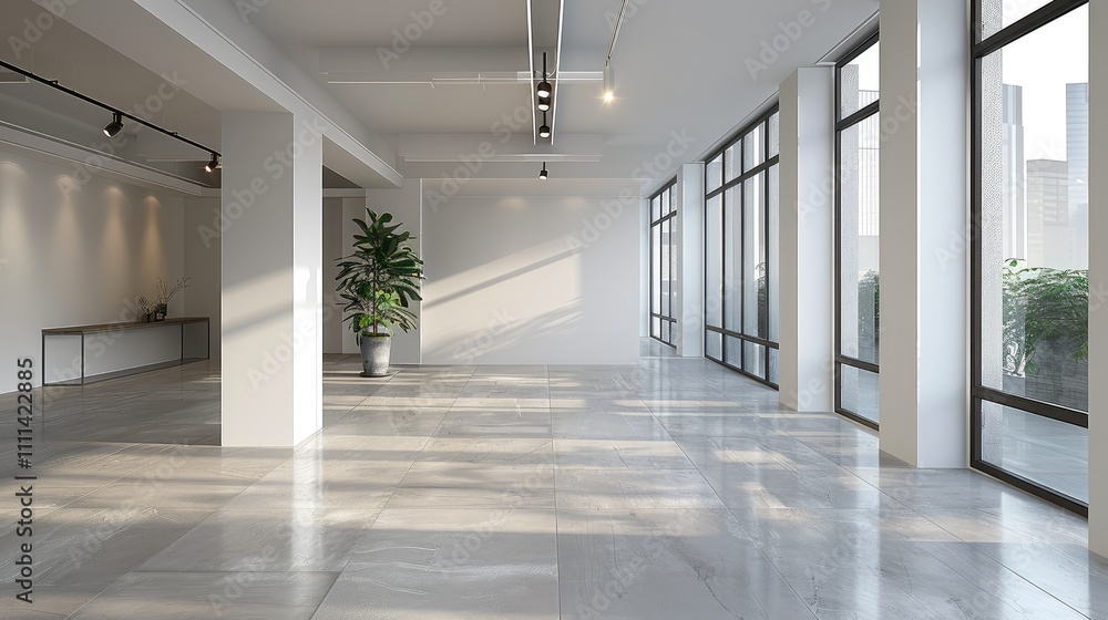 Empty minimalist office with white walls and a single desk Empty minimalist office with white walls and a single desk