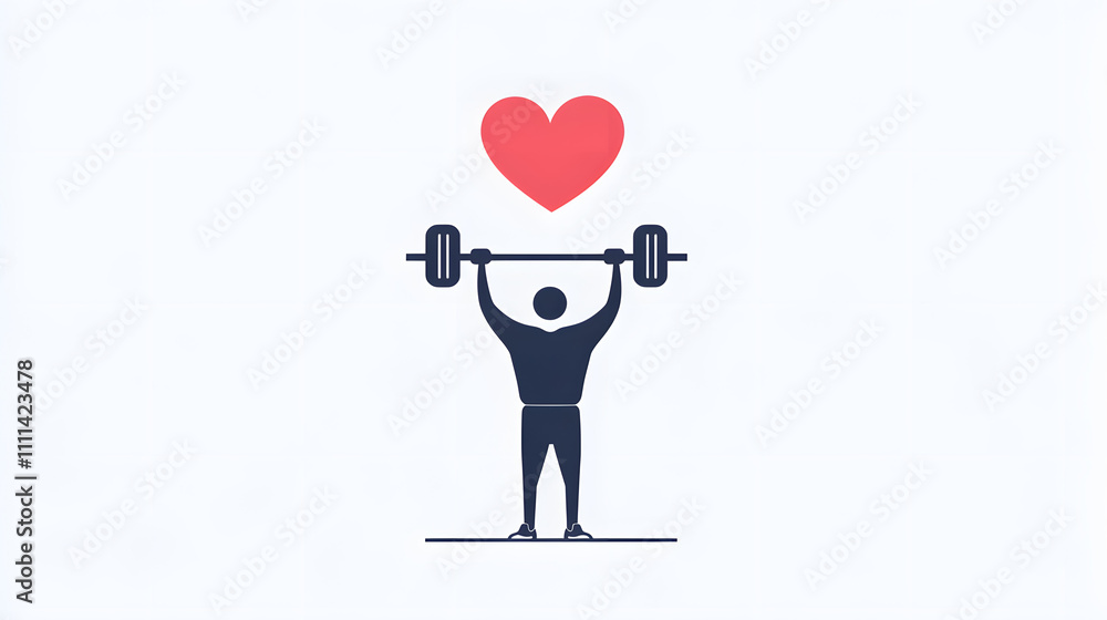Lifting weights with heart icon symbolizes fitness and love for health Lifting weights with heart icon symbolizes fitness and love for health