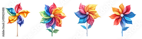 Colorful Pinwheels Isolated on Transparent Background