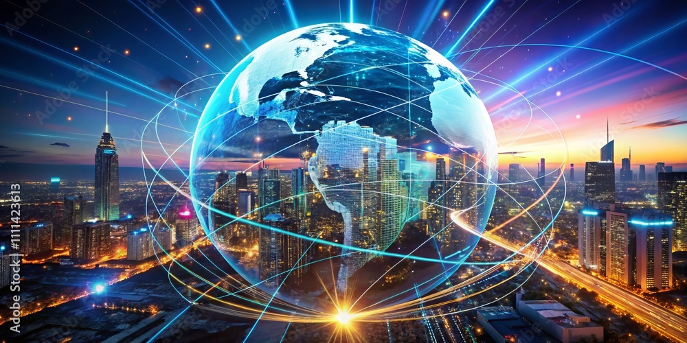 A Vibrant Digital Globe Displaying Global Connectivity and Data Trends with Glowing Lines and Patterns Illustrating Technology, Innovation, and the Future of Communication A Vibrant Digital Globe Displaying Global Connectivity and Data Trends with Glowing Lines and Patterns Illustrating Technology, Innovation, and the Future of Communication