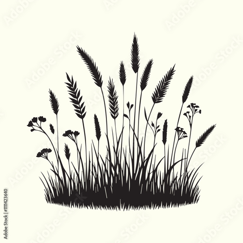 grass and flowers, black grass and flowers vector, grass and flowers silhouette vector illustration design.