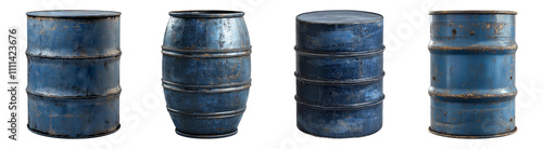 Blue Metallic Barrels on Transparent Background