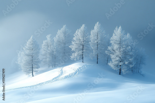 Frosty Trees on a Snowy Hillside Winter Wonderland