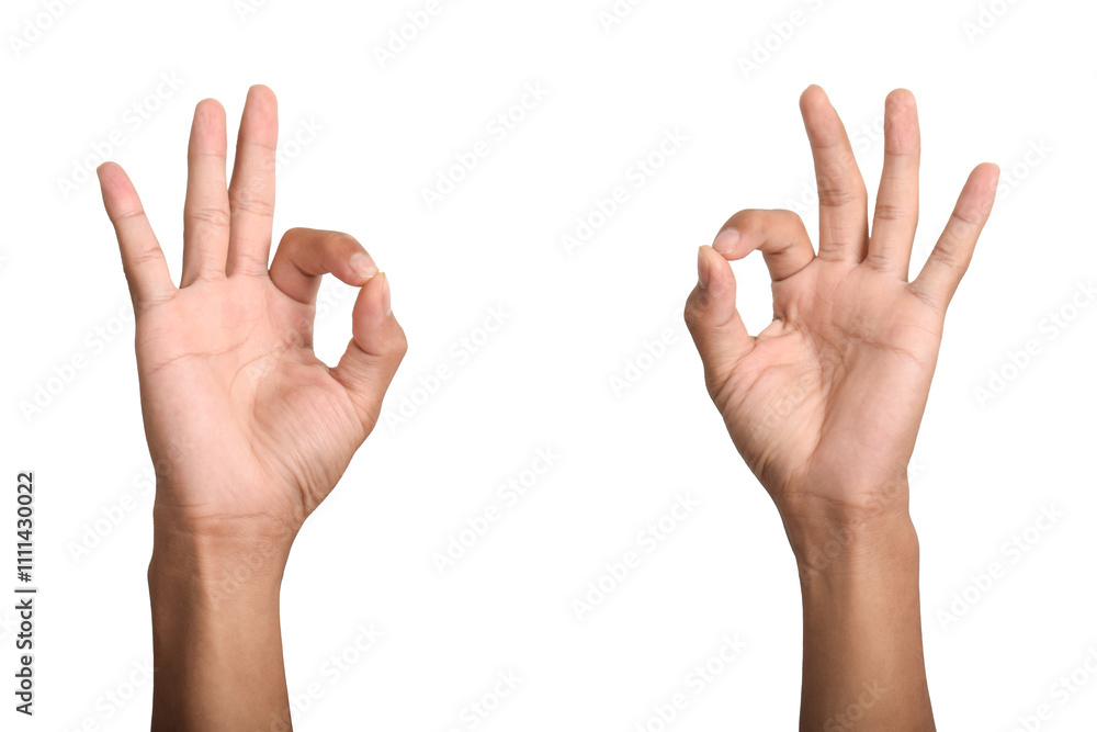 Hand showing the ok gesture isolated on a white background. OK and okay, hand gesture, sign Hand showing the ok gesture isolated on a white background. OK and okay, hand gesture, sign