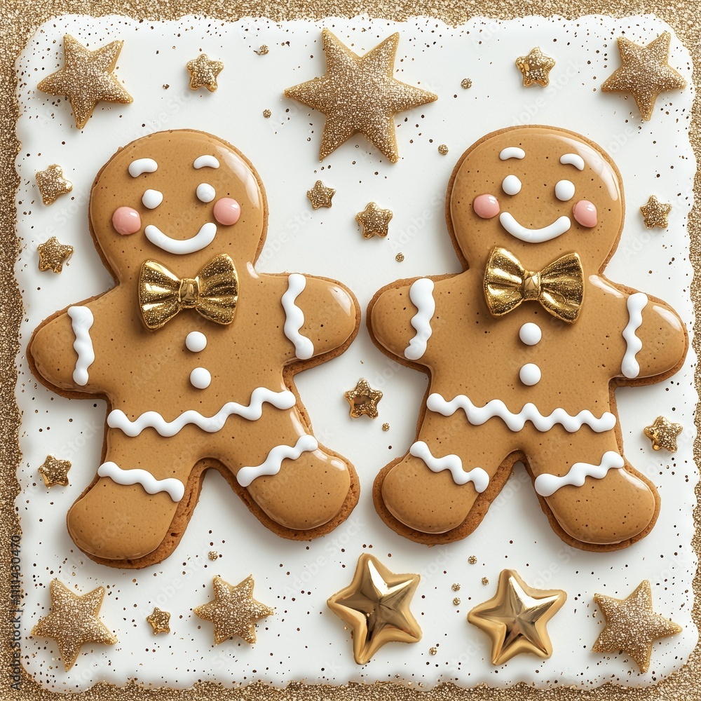 Festive Gingerbread Cookies with Golden Stars Decor Festive Gingerbread Cookies with Golden Stars Decor