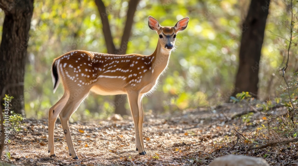 Captivating Young Deer Standing Gracefully Amongst the Lush Greenery of a Forested Habitat Captivating Young Deer Standing Gracefully Amongst the Lush Greenery of a Forested Habitat