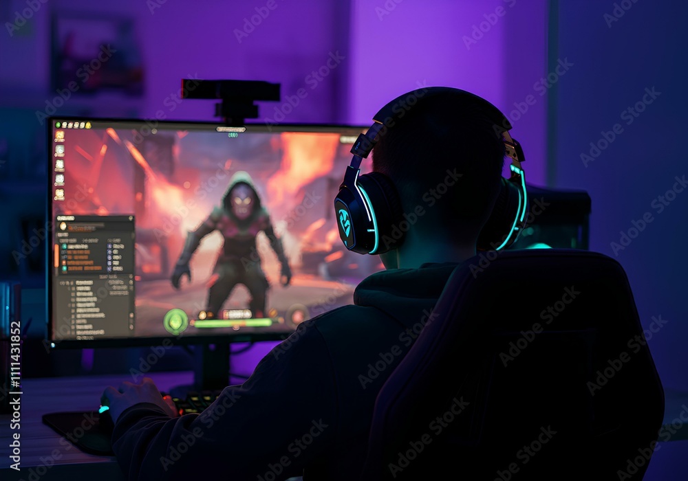 オンライン ゲームのプレイの背面ショット。ゲームプレイの配信者。プロゲーマー。Eスポーツ|Rear shot of online game play. Distributor of game play. Professional gamer. eSports オンライン ゲームのプレイの背面ショット。ゲームプレイの配信者。プロゲーマー。Eスポーツ|Rear shot of online game play. Distributor of game play. Professional gamer. eSports
