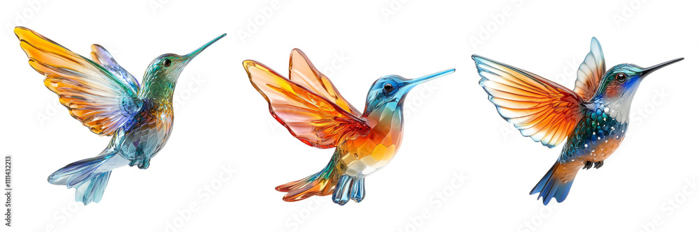 Obraz premium Colorful Hummingbirds on Transparent Background