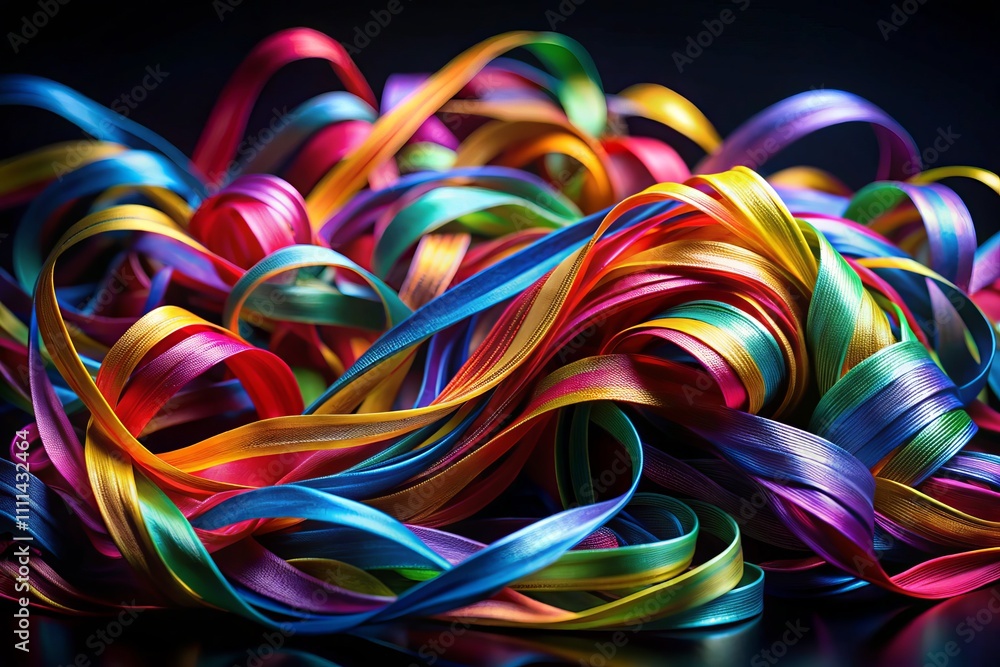 Colorful Abstract Twisted Ribbons on a Black Background Creating a Vibrant and Dynamic Visual Experience for Modern Art Enthusiasts and Abstract Decor Lovers Colorful Abstract Twisted Ribbons on a Black Background Creating a Vibrant and Dynamic Visual Experience for Modern Art Enthusiasts and Abstract Decor Lovers