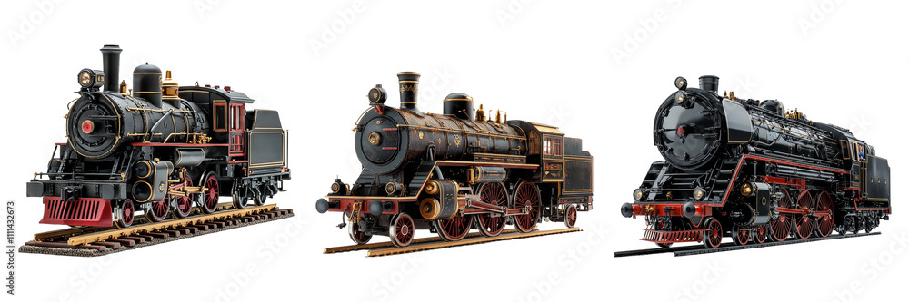 Obraz premium Vintage Steam Locomotives on Transparent Background