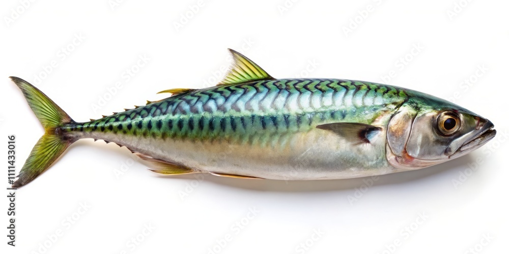 Conceptual Photography of a Mackerel Fish Displayed on a Pristine White Background, Capturing the Intricate Details and Vibrant Colors of This Popular Seafood Delicacy for Culinary Use Conceptual Photography of a Mackerel Fish Displayed on a Pristine White Background, Capturing the Intricate Details and Vibrant Colors of This Popular Seafood Delicacy for Culinary Use