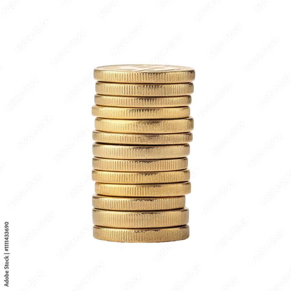 High Stack of Gold Coins Isolated On White Background High Stack of Gold Coins Isolated On White Background