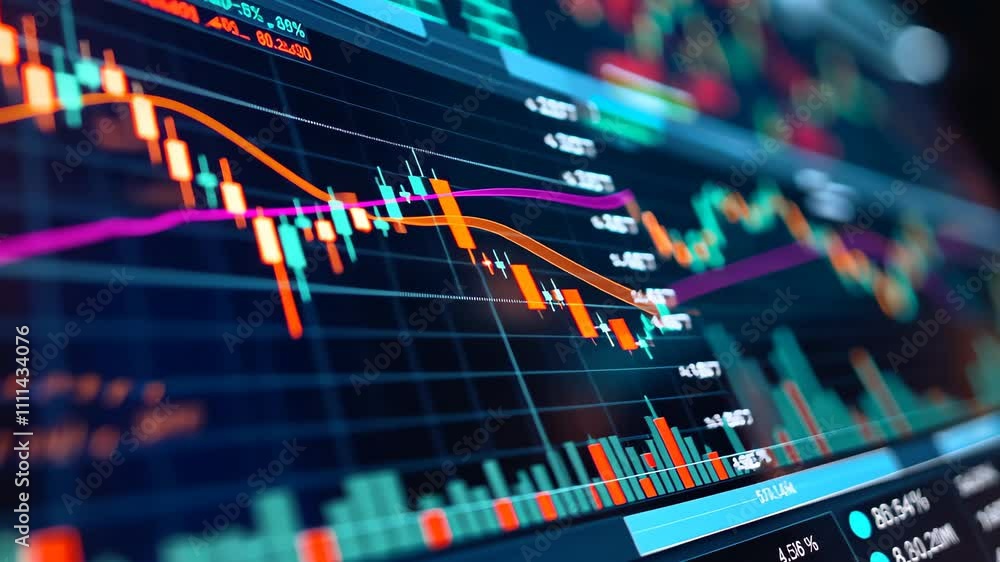 A detailed view of a computer screen displaying a stock chart, providing real-time data and trends, A chart that displays the various factors influencing the stock market A detailed view of a computer screen displaying a stock chart, providing real-time data and trends, A chart that displays the various factors influencing the stock market