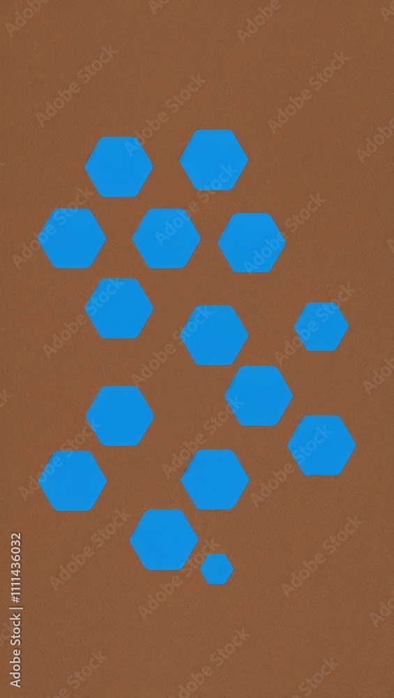 Φωτογραφία Blue Hexagon pattern hand drawn design on Brown background illustration