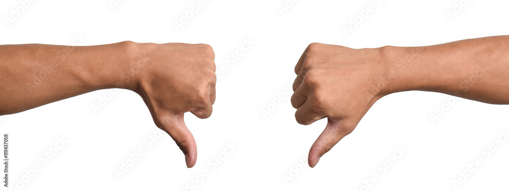 Εκτύπωση καμβά Two male hands showing thumbs down sign isolated on white background