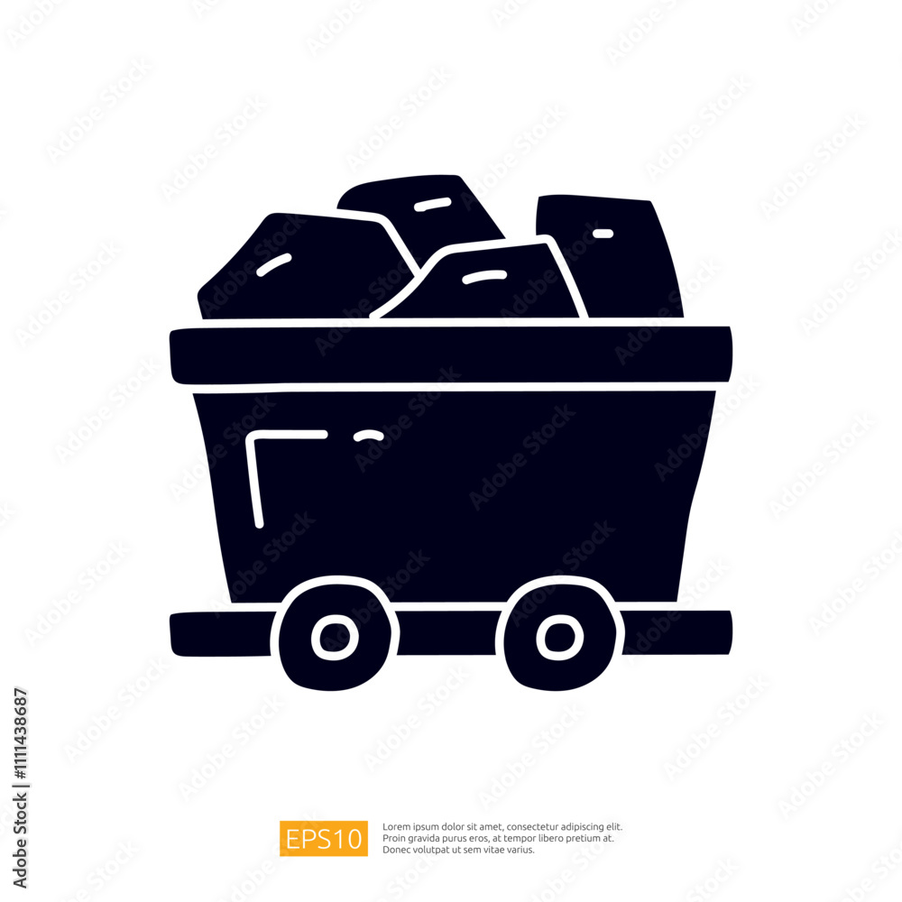 A simple illustration of a coal cart filled with rocks, typically used in mining or industrial settings. A simple illustration of a coal cart filled with rocks, typically used in mining or industrial settings.