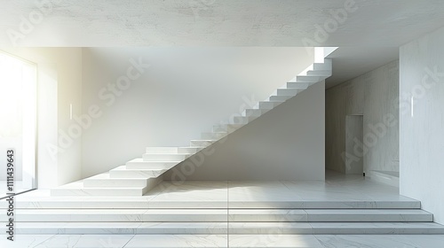 Floating staircase in a minimalist white interior