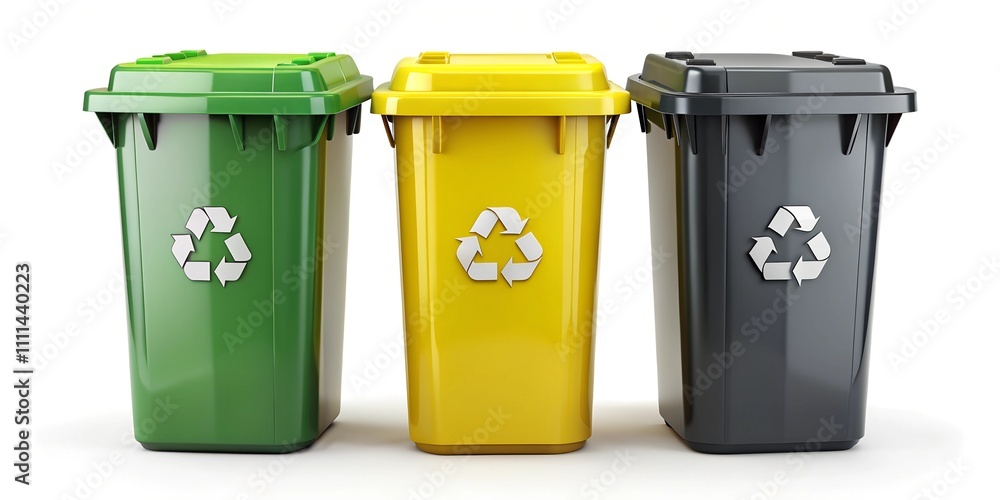 Assorted Recycling Bins in Black, Green, and Other Colors for Waste Disposal Assorted Recycling Bins in Black, Green, and Other Colors for Waste Disposal