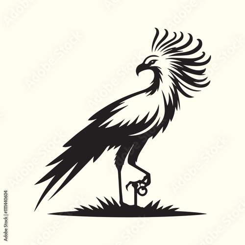 illustration of a bird, black Secretary bird logo vector, Secretary bird silhouette vector illustration design.