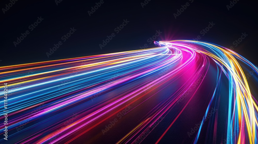 Fluid light trails in vibrant colors over a dark background Fluid light trails in vibrant colors over a dark background