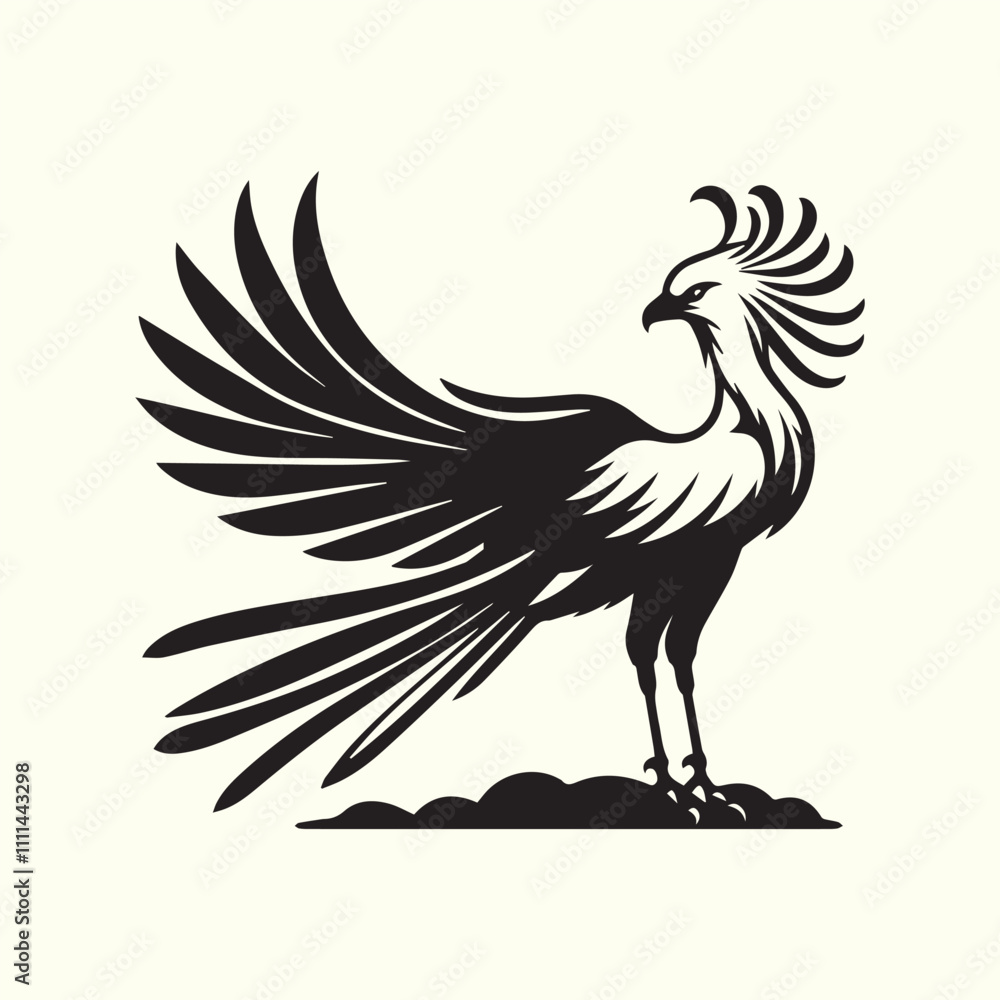 Fototapeta premium illustration of a bird, black Secretary bird logo vector, Secretary bird silhouette vector illustration design.
