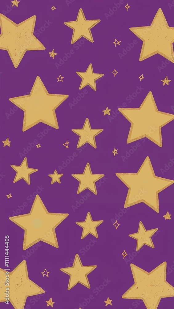 Gold Star pattern hand drawn design on Purple background illustration Gold Star pattern hand drawn design on Purple background illustration