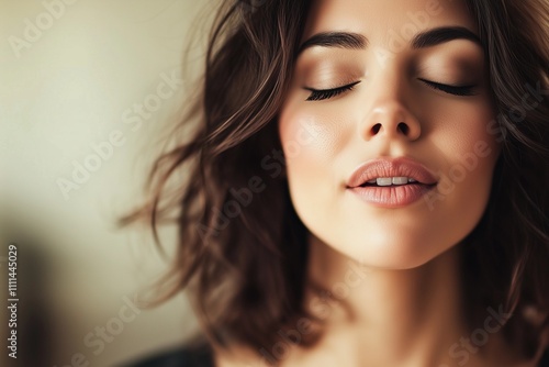 Close-Up Portrait of a Serene Woman with Closed Eyes and Parted Lips