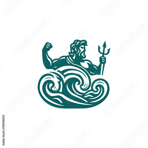 Wave poseidon god logo