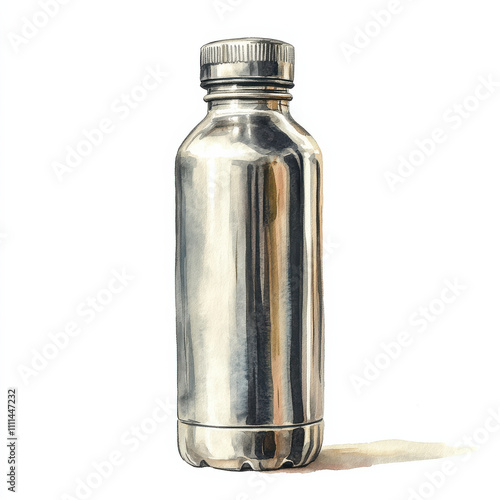 stainless steel bottle with shiny surface and screw cap