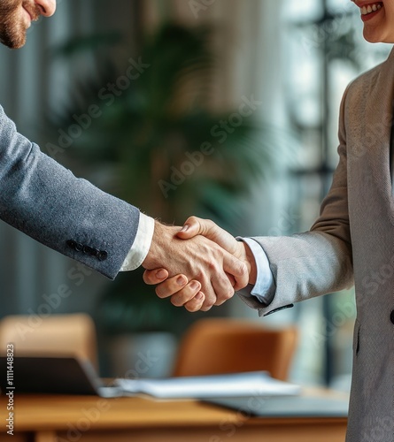 business handshake professionals meeting teamwork success agreement introduction happy office