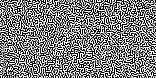 Turing reaction diffusion monochrome seamless pattern with chaotic motion .Linear design with biological shapes. Organic lines in memphis. abstract turing organic wallpaper background .	