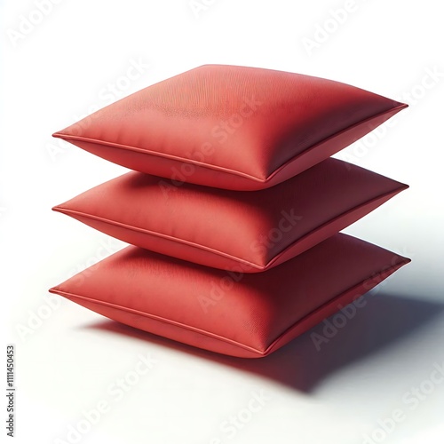 Three Red Square Pillows Isolated on White Background