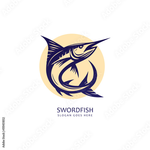 Illustration vector of Swordfish logo. Fishing club tournament colored emblem isolated