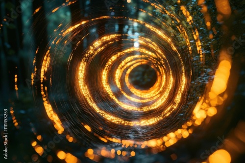 Glowing Spiral Tunnel: Abstract Light Art Design, Mystical Energy Vortex, Infinite Journey Visual
