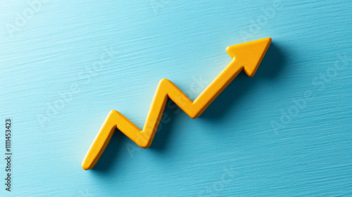 A vibrant yellow arrow pointing upward on a blue background symbolizes growth, progress, and positive trends.