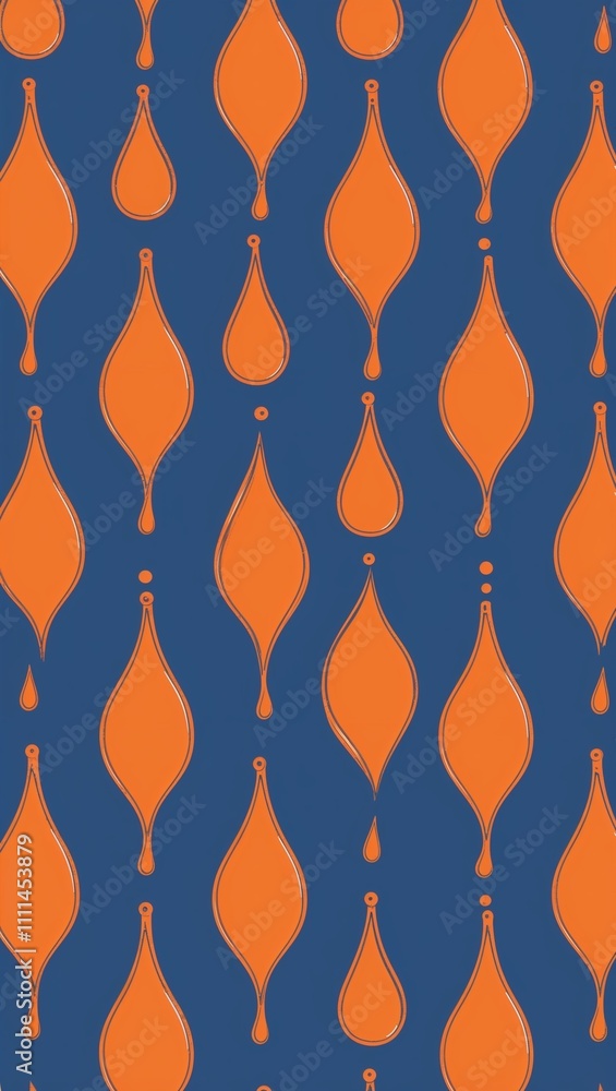 Orange Tear drop pattern hand drawn design on Blue background illustration Orange Tear drop pattern hand drawn design on Blue background illustration