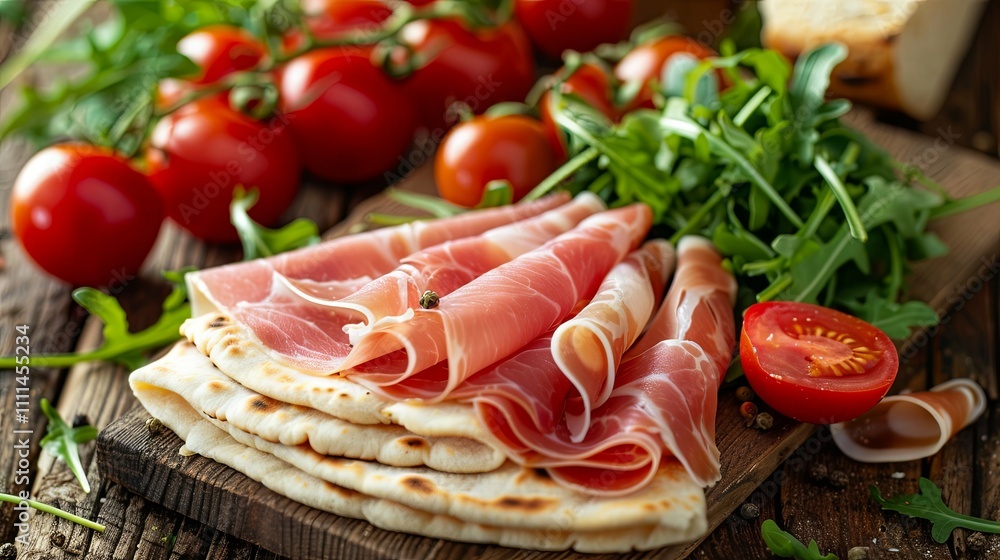 Prosciutto-Wrapped Piadina with Cherry Tomatoes and Arugula Prosciutto-Wrapped Piadina with Cherry Tomatoes and Arugula
