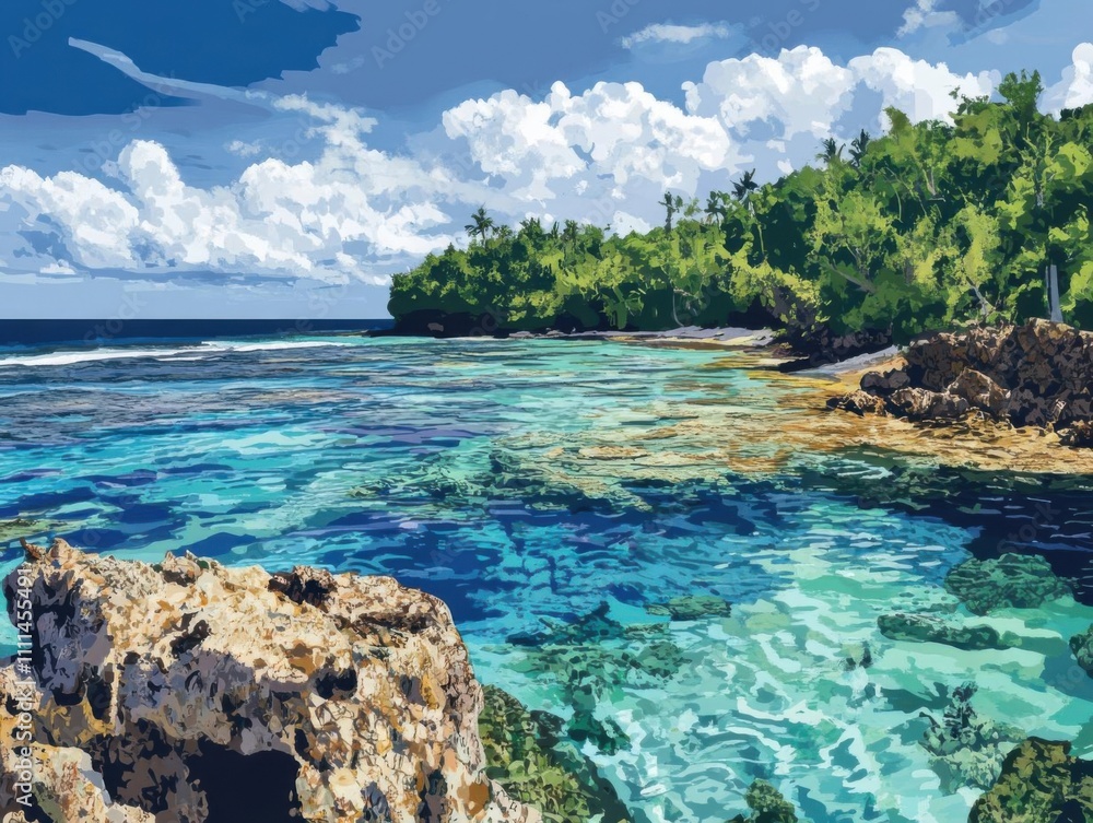 Crystal Clear Ocean Water Surrounds Lush Tropical Island Paradise Crystal Clear Ocean Water Surrounds Lush Tropical Island Paradise