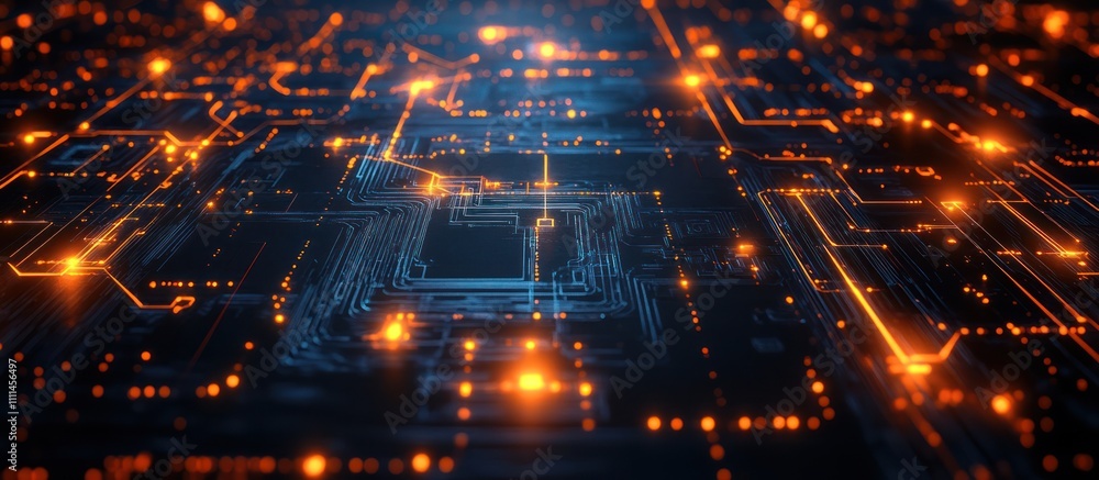 Abstract glowing circuit board with orange light. Abstract glowing circuit board with orange light.