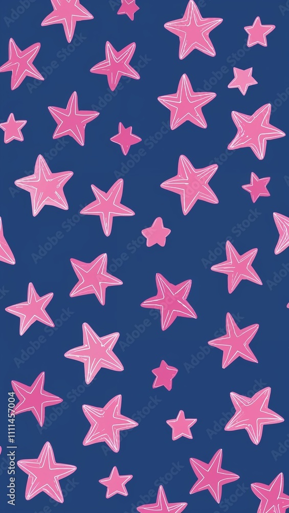 Pink Star pattern hand drawn design on Blue background illustration Pink Star pattern hand drawn design on Blue background illustration