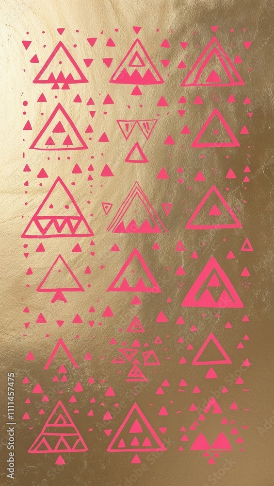 Pink Triangle pattern hand drawn design on Gold background illustration Pink Triangle pattern hand drawn design on Gold background illustration