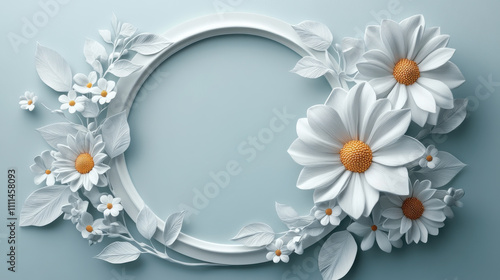 Elegant oval white frame adorned with embossed daisies and leaves