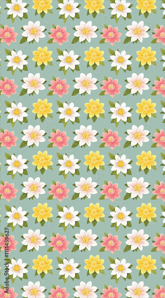 Pastel Floral Pattern: Delicate Spring Flower Design on Teal Background. AI Generated Pastel Floral Pattern: Delicate Spring Flower Design on Teal Background. AI Generated
