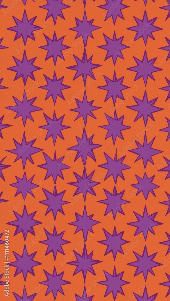 Purple Star pattern hand drawn design on Orange background illustration Purple Star pattern hand drawn design on Orange background illustration