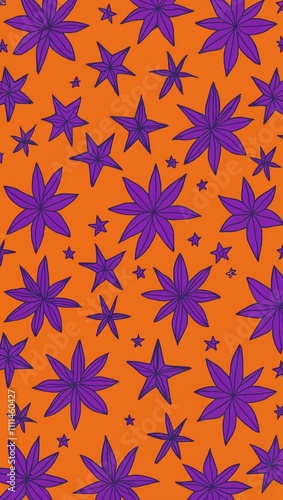 Purple Star pattern hand drawn design on Orange background illustration