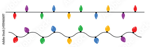 Christmas Lights Isolated on Transparent Backgound. Festive Colorful Christmas Lights String Decoration. Vector Graphic for Christmas Cards, Banners, Poster, Web