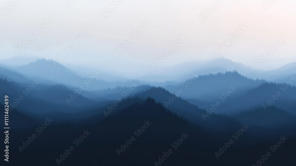 Obraz premium Muted mountain landscape with shades of blue and gray, evoking calmness
