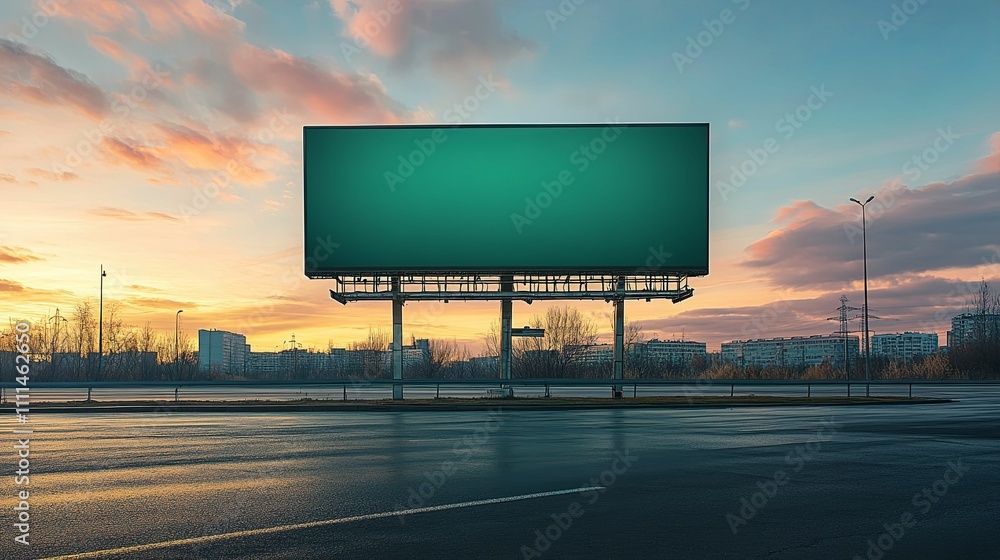 Blank Billboard at Sunset Over City Skyline Blank Billboard at Sunset Over City Skyline