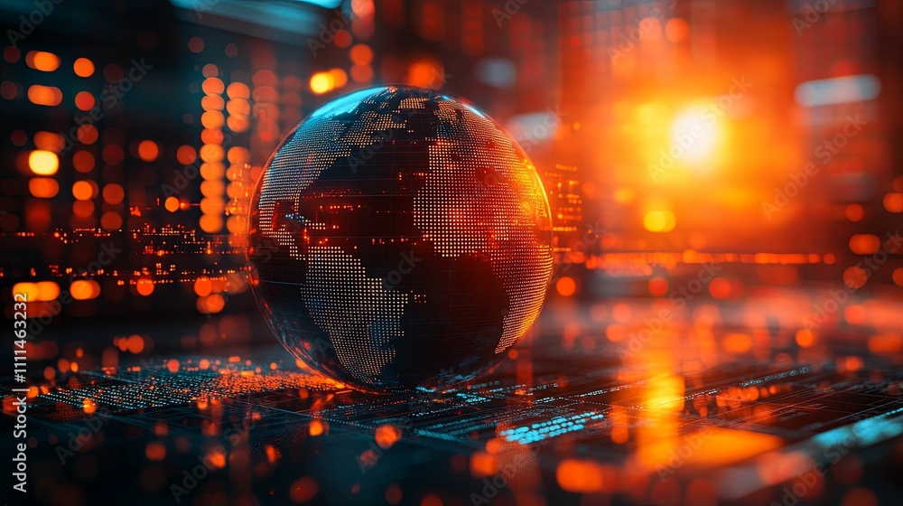 Global Network Digital Data Sphere Illuminated Global Network Digital Data Sphere Illuminated