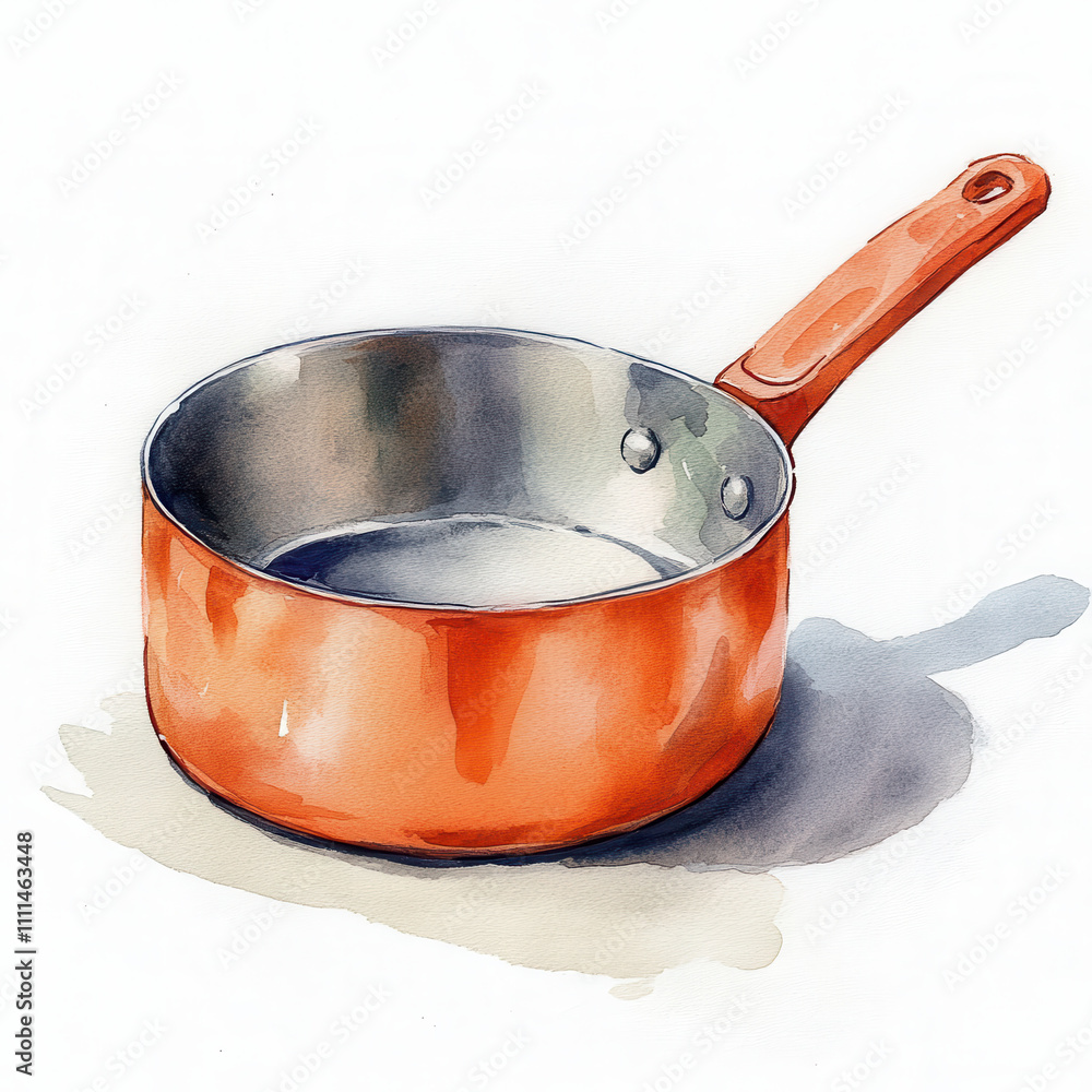 watercolor illustration of copper saucepan on white background